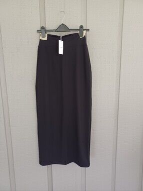 Ninepine Asana Pull On Maxi Skirt Size S Women Stretch Slit Minimalist In Black